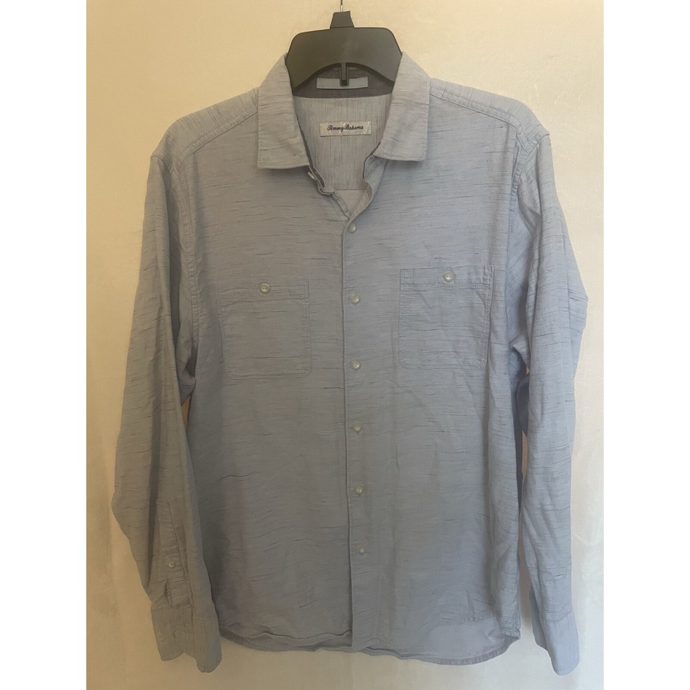 Tommy Bahama Men's M  Long Sleeve Button Down Shirt Light Blue Cotton‎